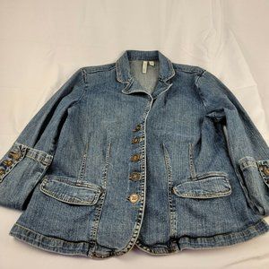 St Johns Bay Button Front Denim Jean Jacket Stretch Blue Wash Large